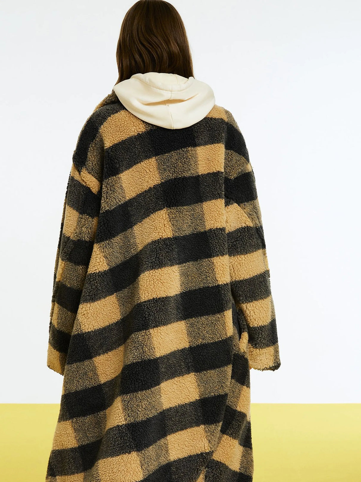 Double Breasted Plaid Faux Fur Coat
