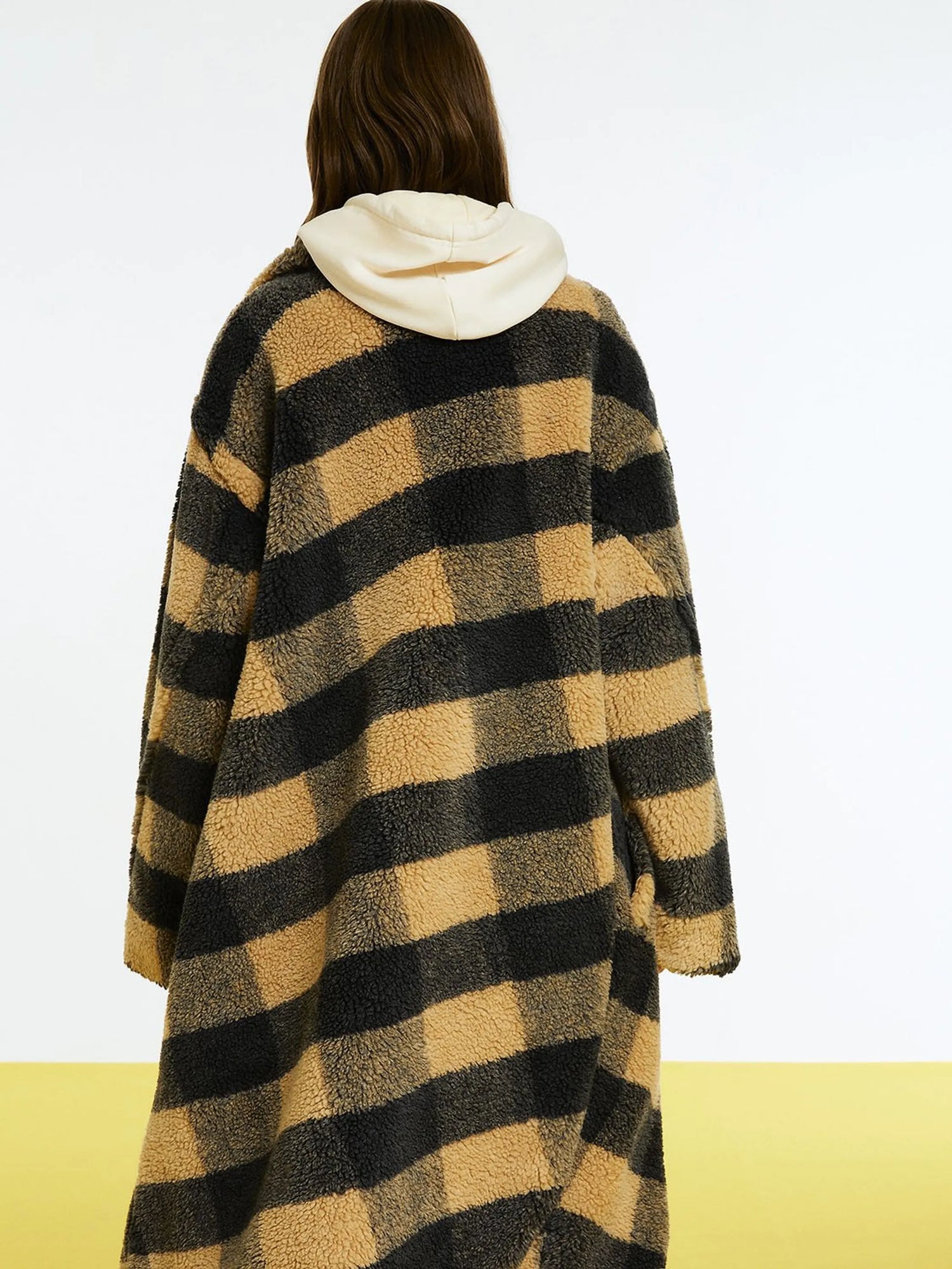 Double Breasted Plaid Faux Fur Coat