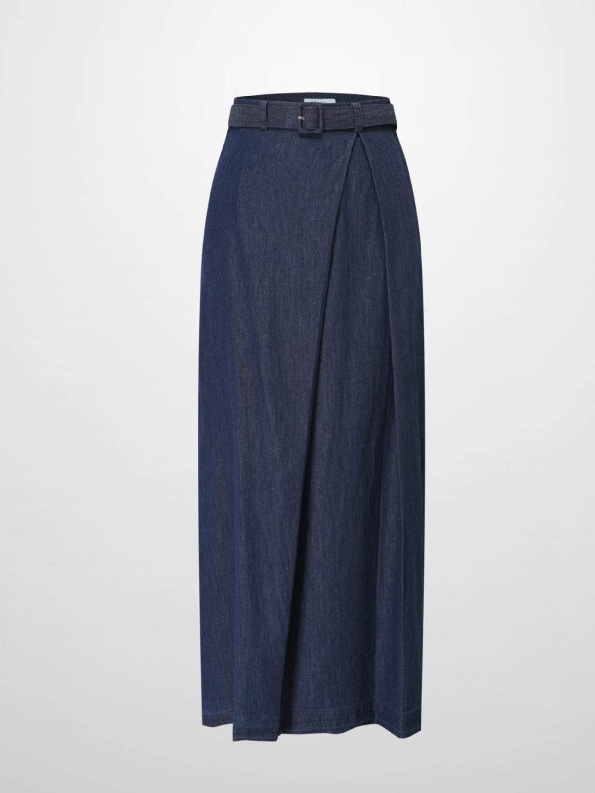 Side Inverted Pleat Denim Skirt-Dark Blue-1