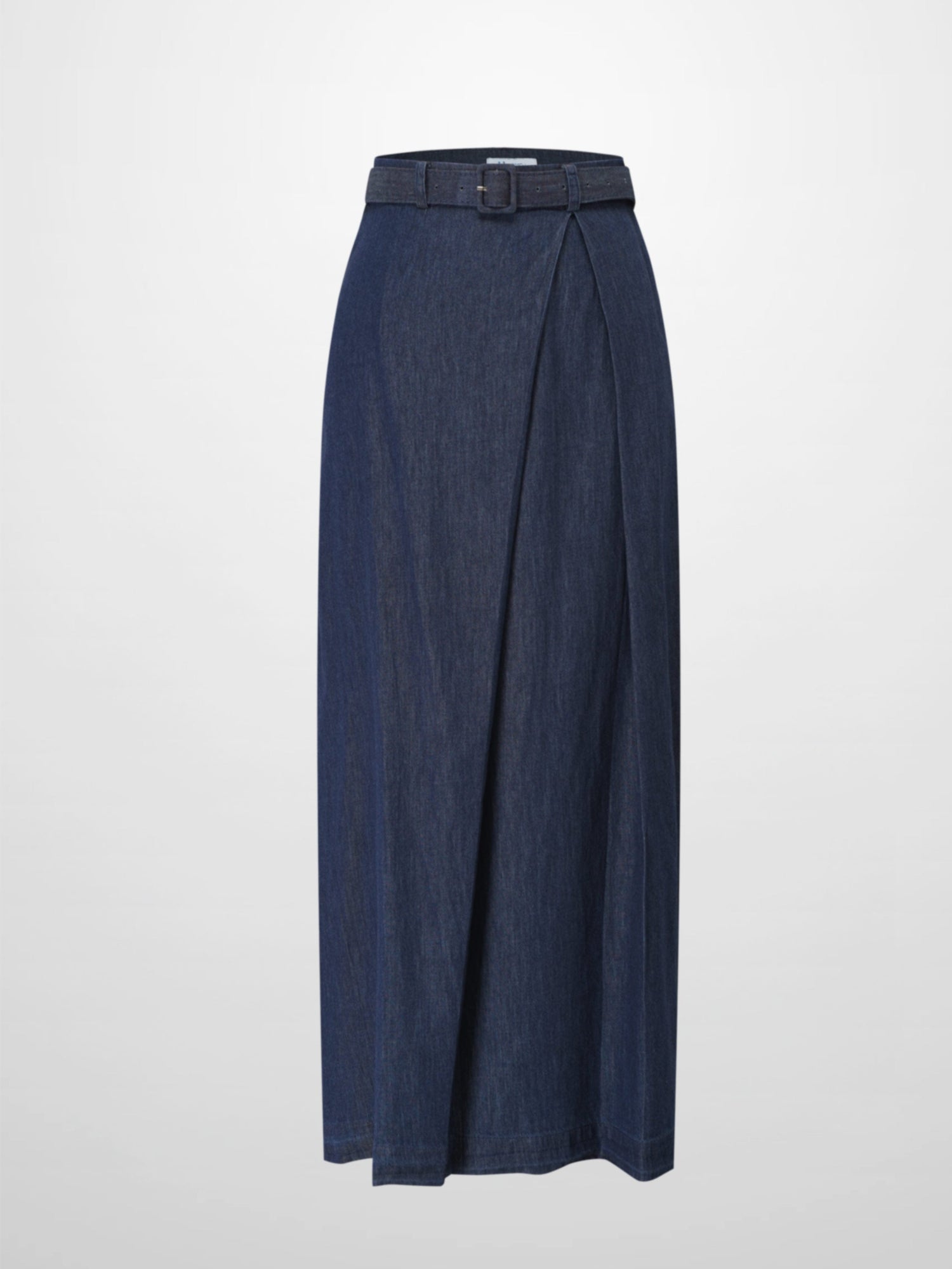 Side Inverted Pleat Denim Skirt-Dark Blue-1