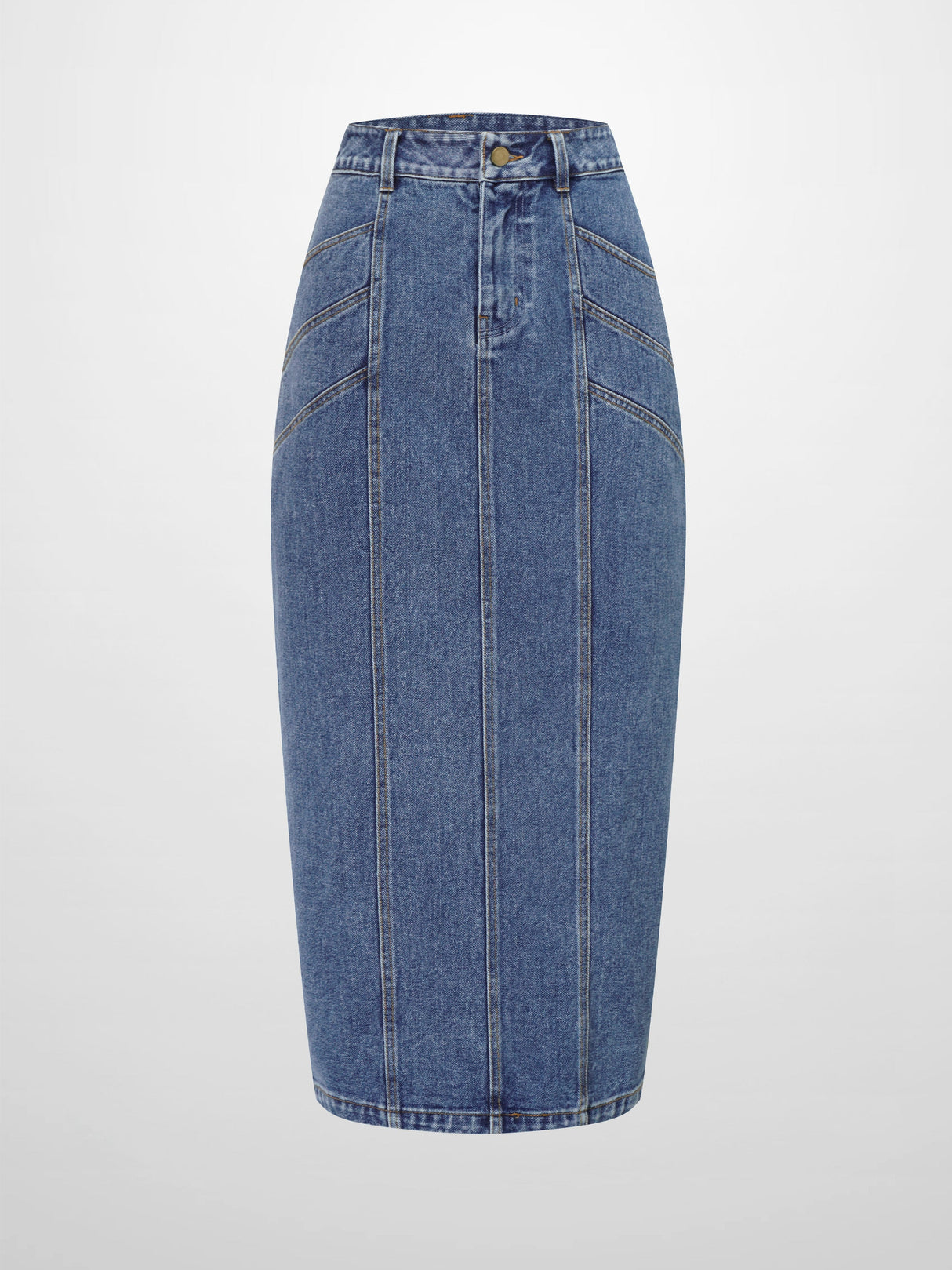 Front Seam Detail Denim Skirt-Blue Wash-1