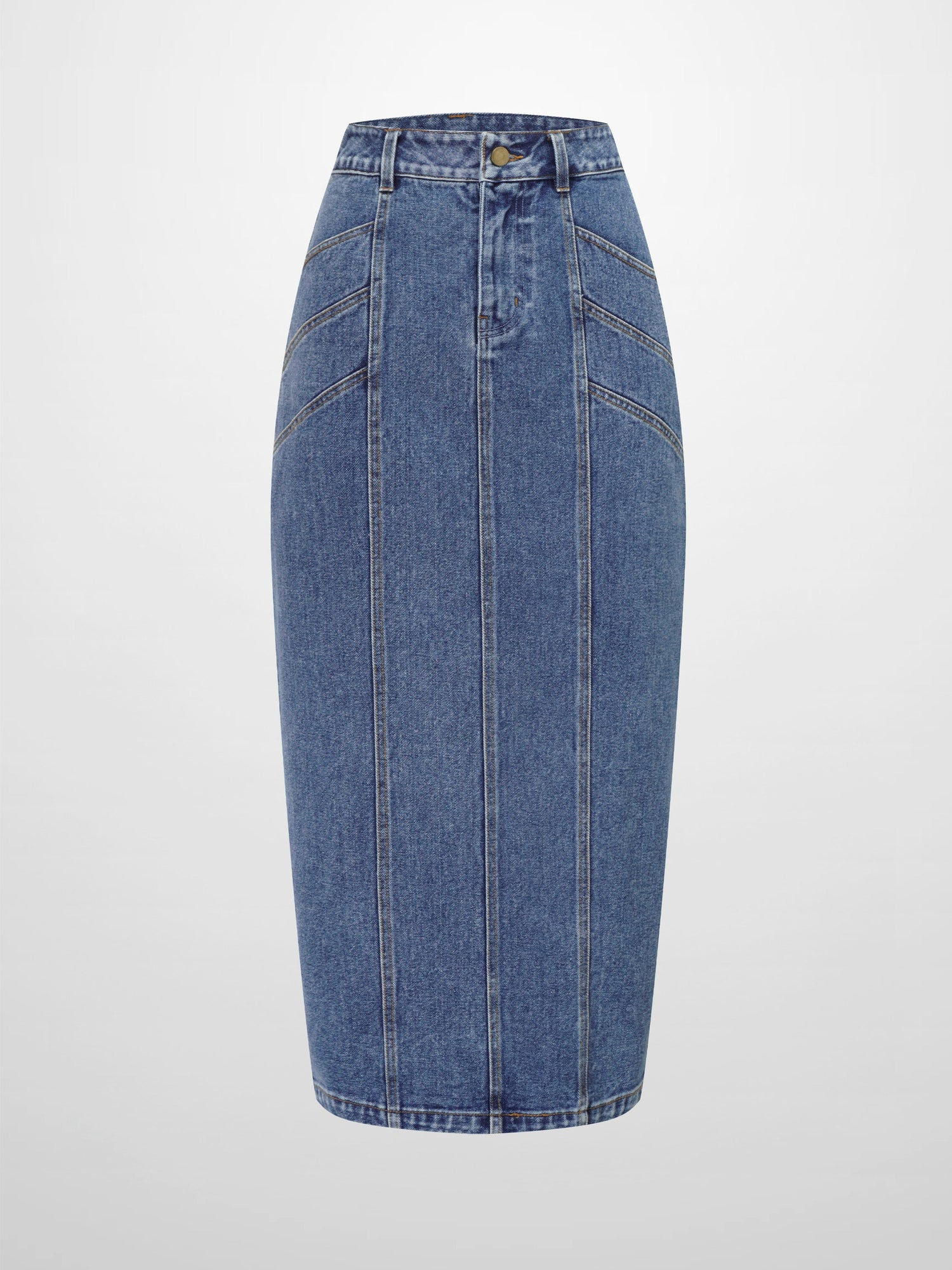 Front Seam Detail Denim Skirt-Blue Wash-1
