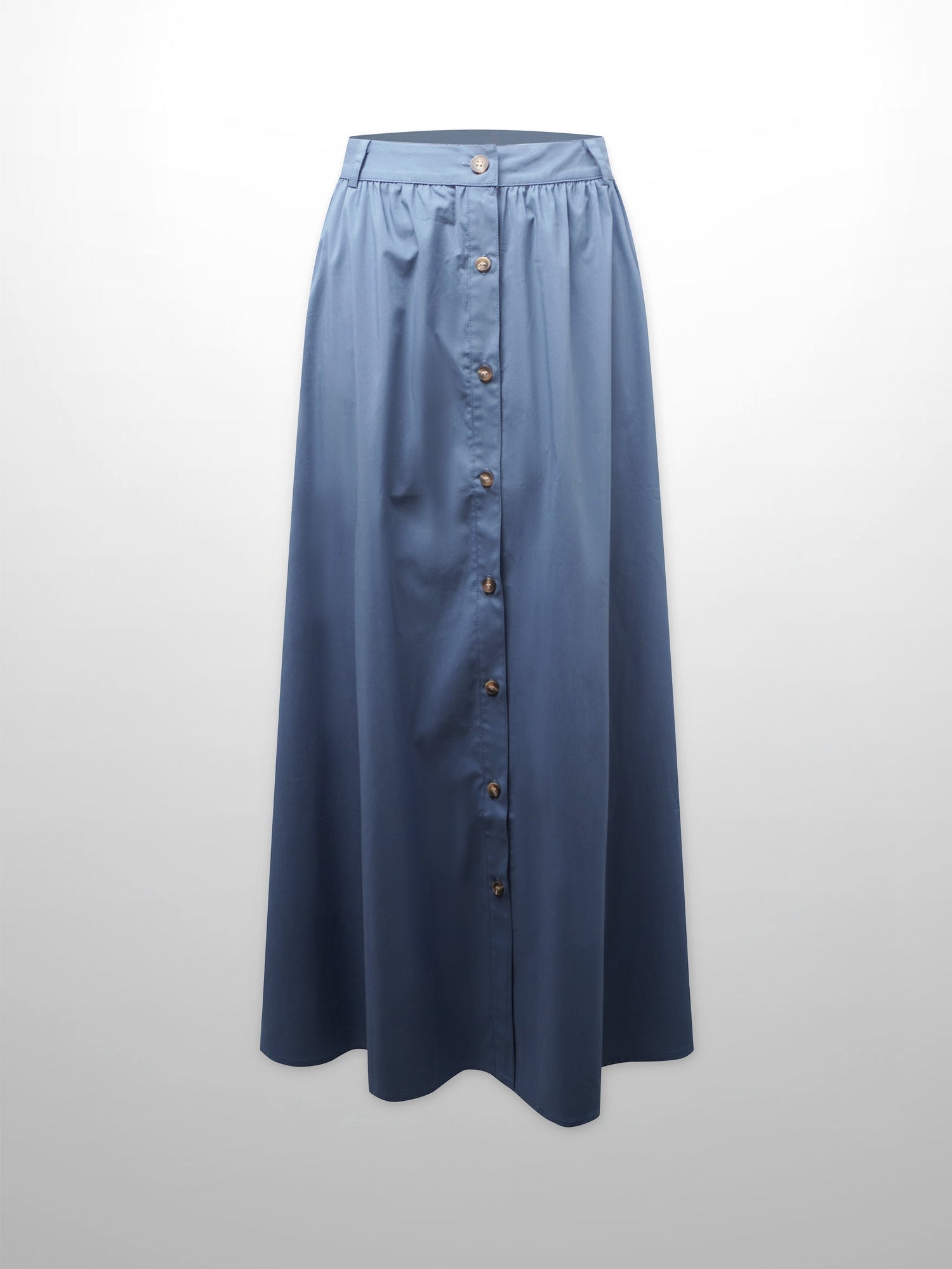Button Down Cotton Blend Skirt-Denim Blue-1