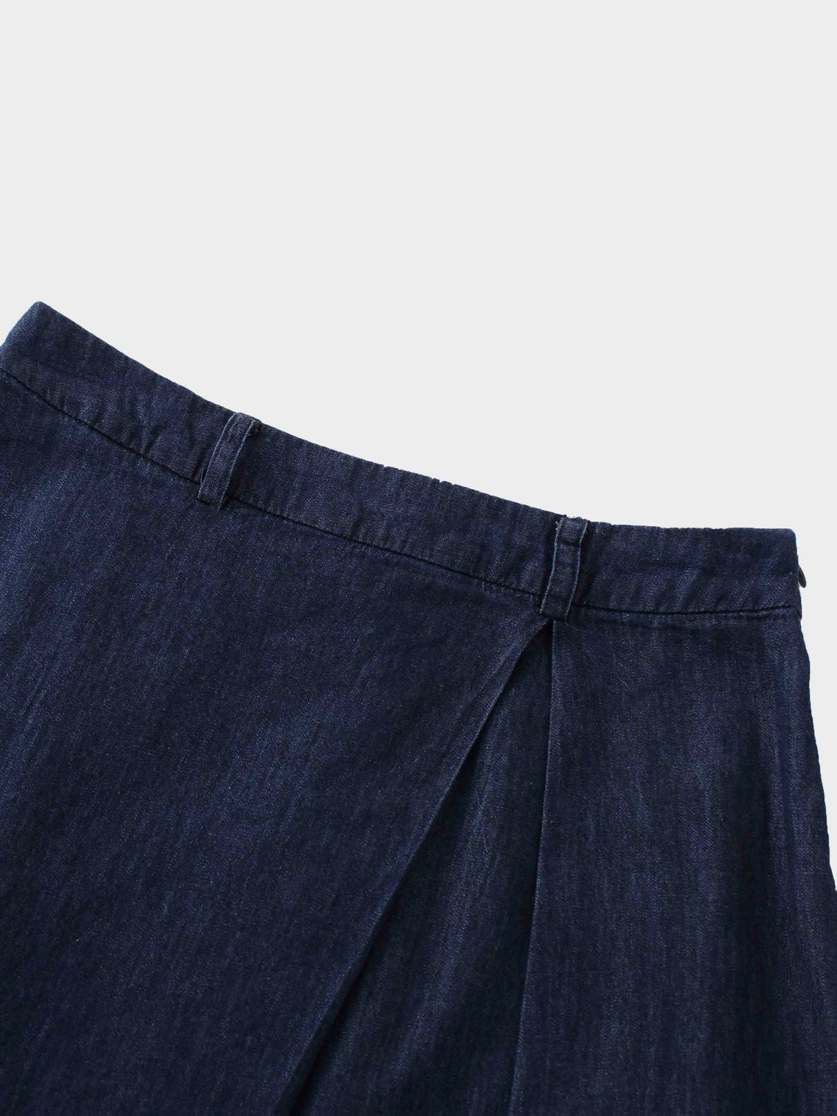Side Inverted Pleat Denim Skirt-Dark Blue-3