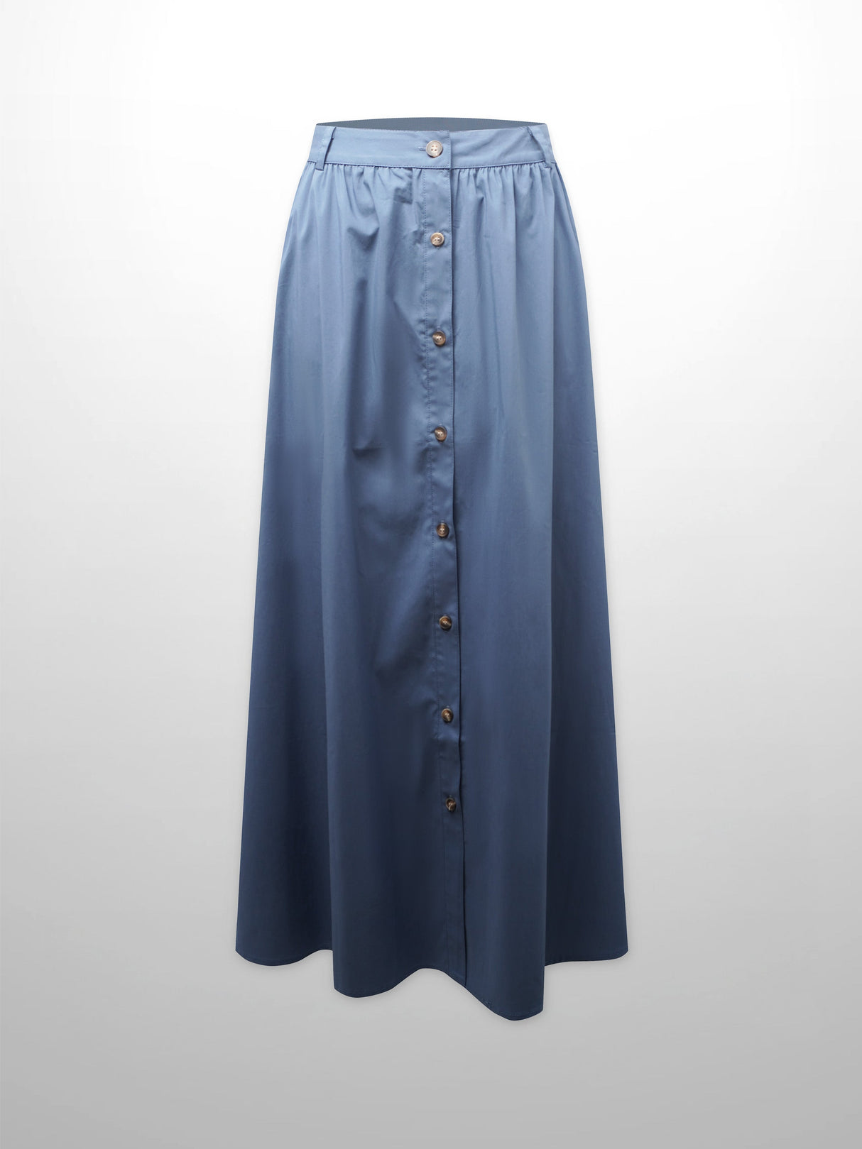 Button Down Cotton Blend Skirt-Denim Blue-1