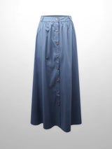 Button Down Cotton Blend Skirt-Denim Blue-1