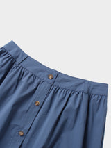 Button Down Cotton Blend Skirt-Denim Blue-3